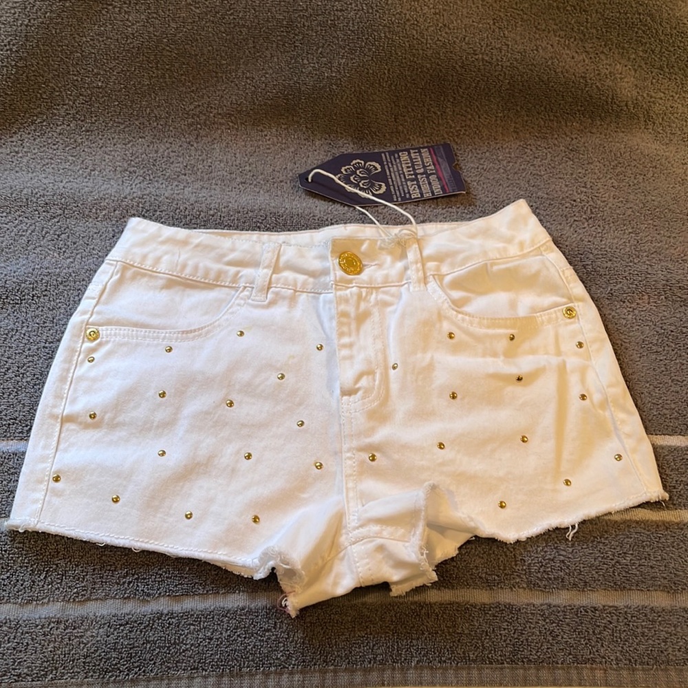 White Gold Tone Studded WallFlower Denim Shorts Size 2